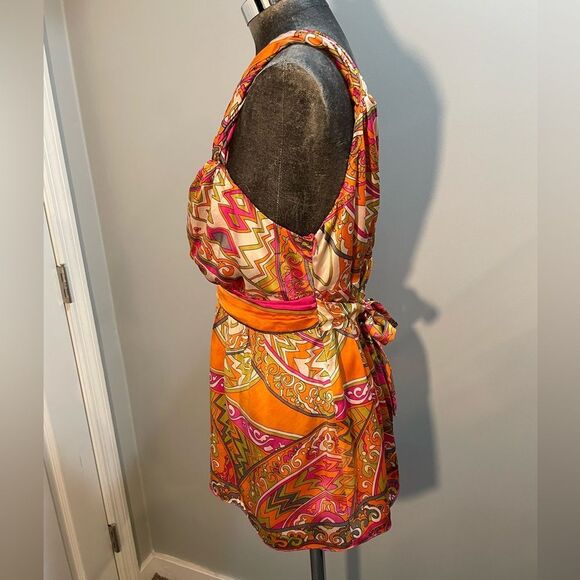 Alice & Trixie Silk Sleeveless Orange/Pink Boho Blouse Size Large - Picture 3 of 7